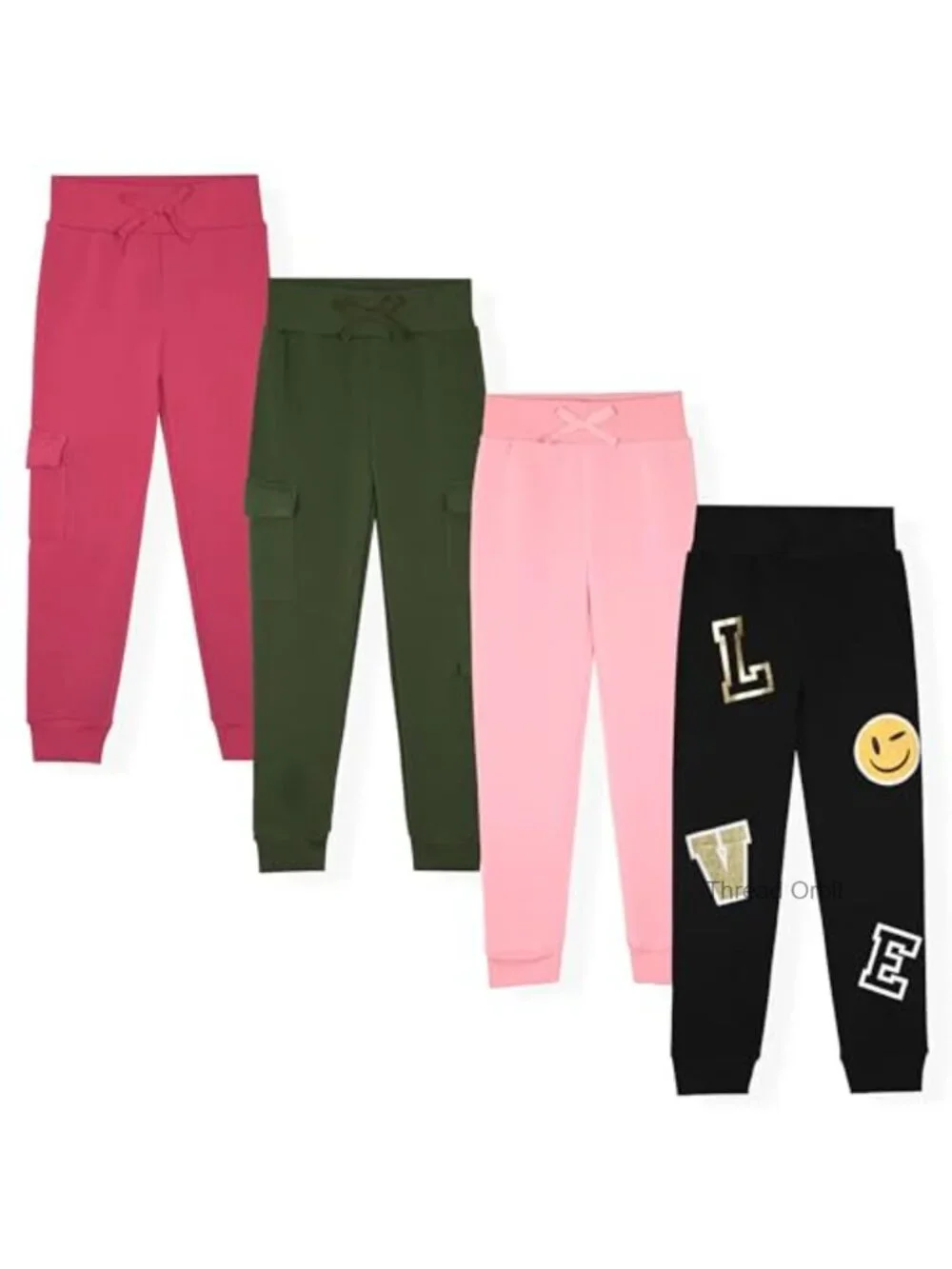 Girls 4-Pack Jogger Set – Glitter & Foil Graphic Fleece Sweatpants